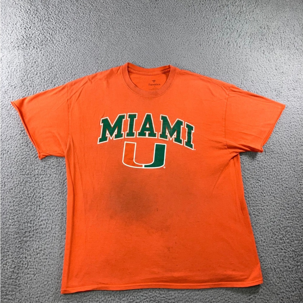 Miami Hurricanes T-Shirt XL Orange S/S NCAA Graphic Thrashed Goprcore Grunge y2k
